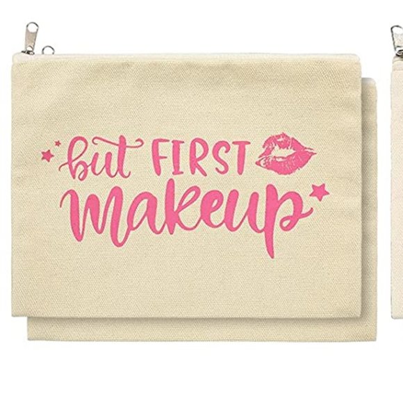 NWOT Women’s Makeup Accessory Yellow CosmeticBag With FunSaying-But First Makeup - Picture 1 of 13